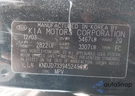 2004 Kia Sorento Ex/Lx z USA, uszkodzony, nr VIN KNDJD733945245010